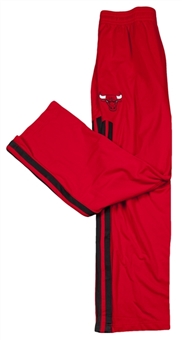 2013-14 Derrick Rose Game Worn Chicago Bulls Red Warm Up Pants (Team LOA)